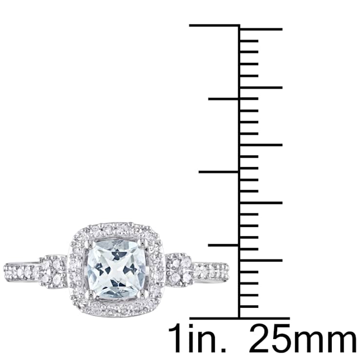 Aquamarine and Diamond 10K White Gold Halo Ring 0.69ctw