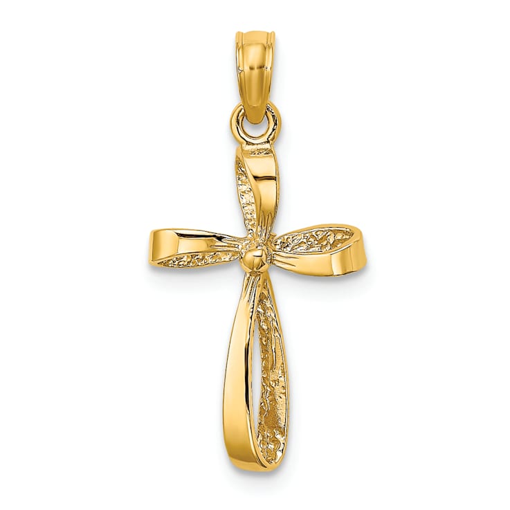 14k Yellow Gold 3D Polished Twisted Cross Pendant