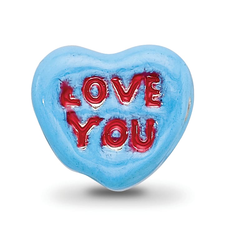 Sterling Silver Love You Enameled Heart Bead