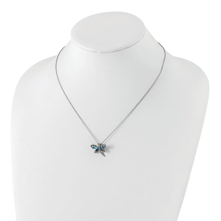 Rhodium Over Sterling Silver London Blue Topaz andDiamond Dragonfly
18" Necklace