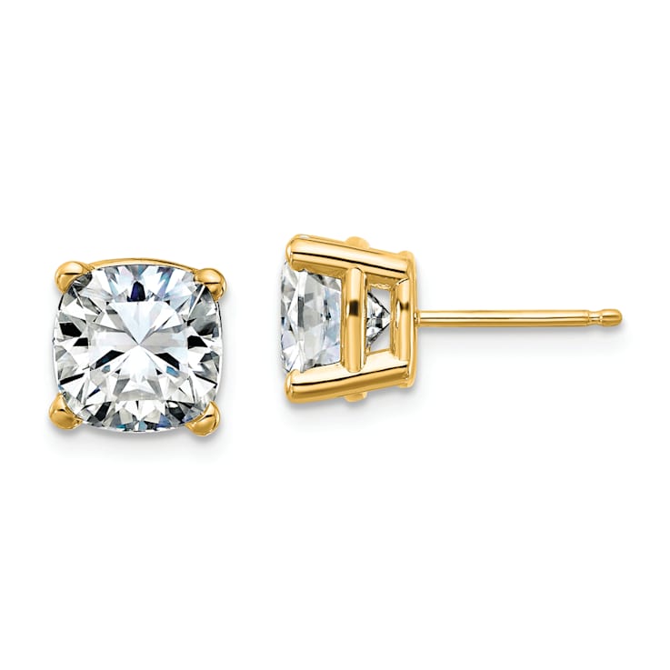 14K Yellow Gold 4ct. 7.5mm Cushion D E F Pure Light Moissanite Earrings 1F4ZKB