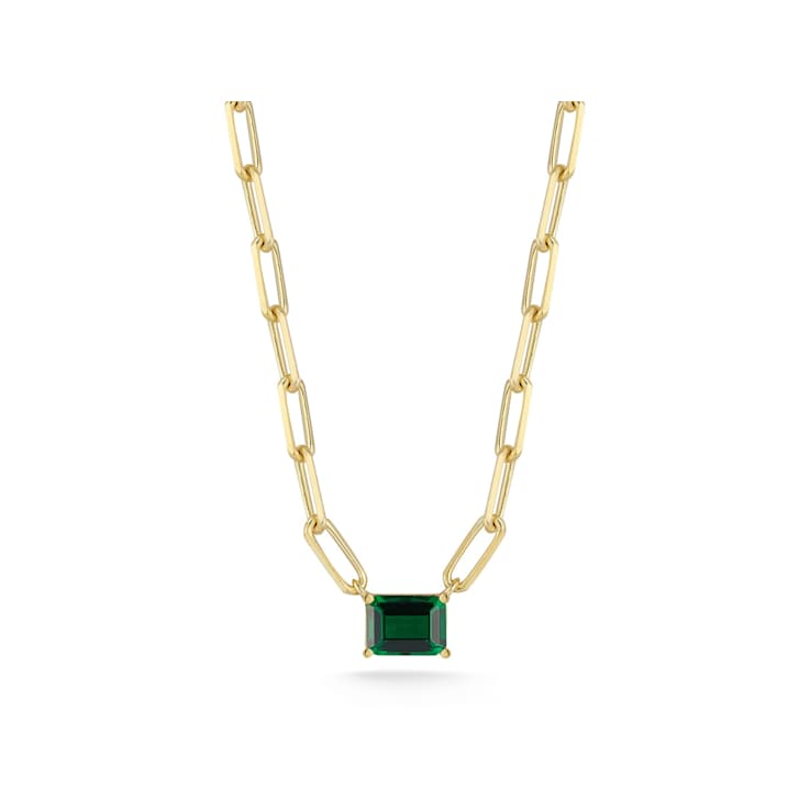 Sterling Statements 14K Yellow Gold Over Sterling Silver Green CZ
Necklace with Paperclip Chain