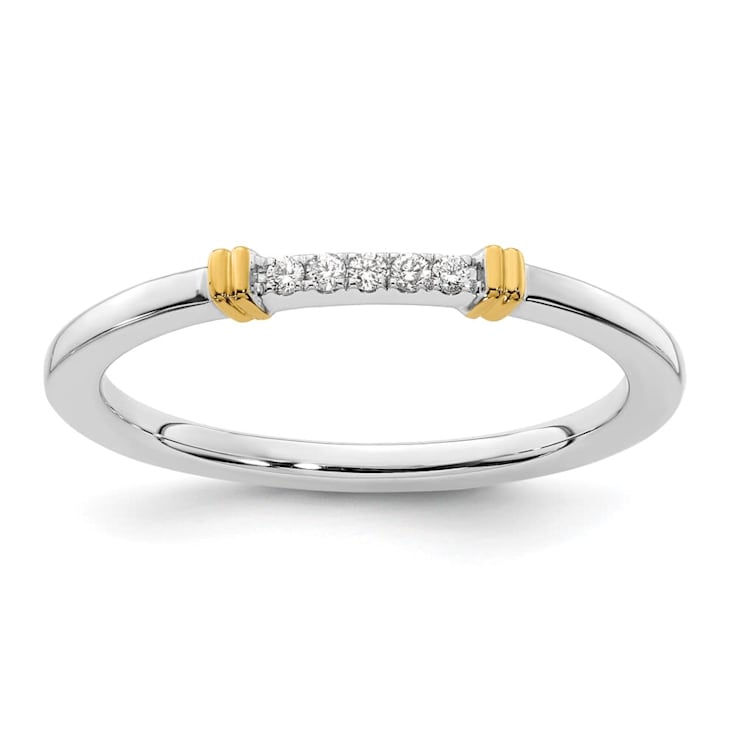 14K White and Yellow Gold Two Tone Stackable Expressions Diamond Ring 0.04ctw
