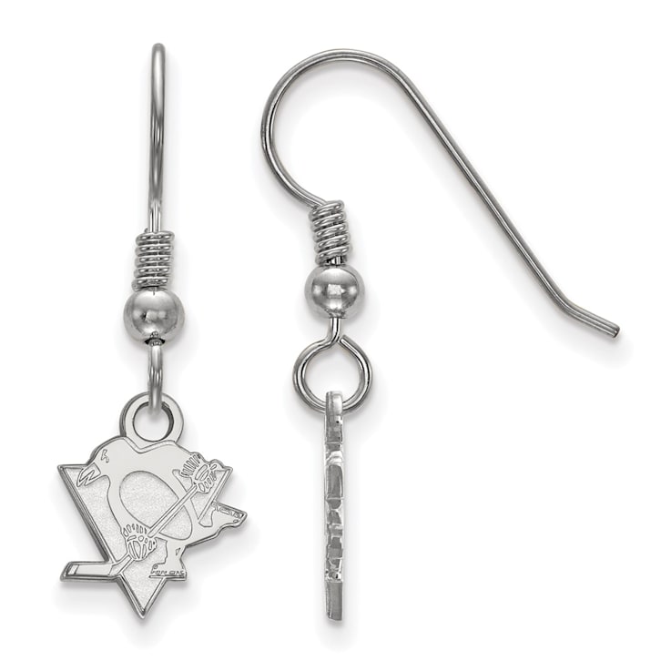 Rhodium Over Sterling Silver NHL Pittsburgh Penguins LogoArt Dangle Earrings