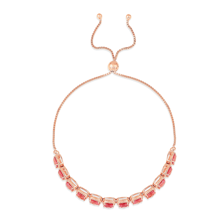 Lab Created Peach Padparadscha Sapphire 18K Rose Gold Over Sterling
Silver Halo Tennis Bracelet