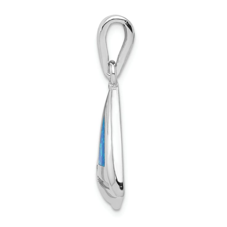 Rhodium Over Sterling Silver Blue Inlay Lab Created Opal Sailboat Pendant