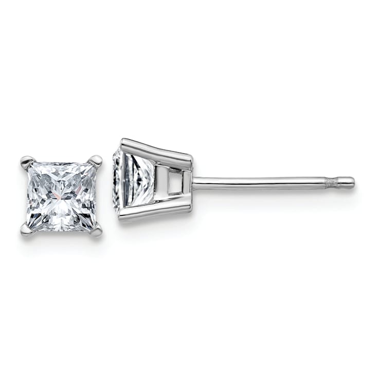 Rhodium Over 14K White Gold 3/4ct. 4.0mm Princess G H I True Light
Moissanite Earrings