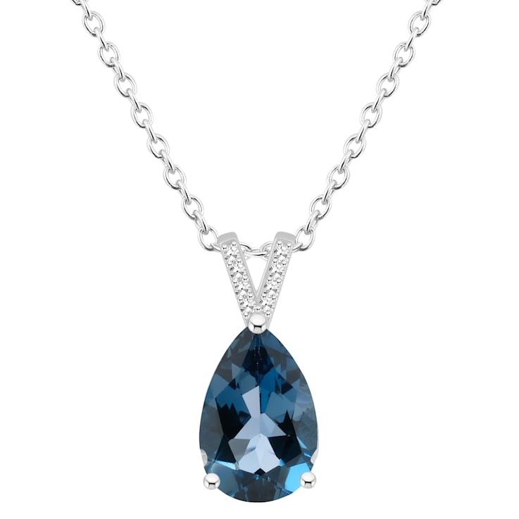 12x8mm Pear Shape London Blue Topaz With Diamond Accents Rhodium Over
Sterling Pendant with Chain
