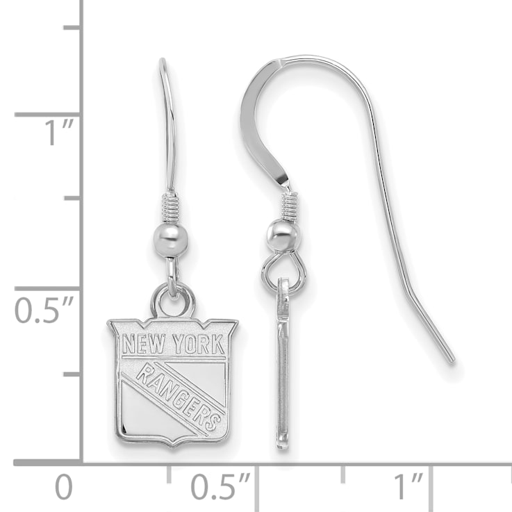 Rhodium Over Sterling Silver NHL New York Rangers LogoArt Dangle Earrings