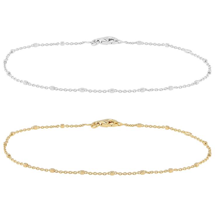 Cable And Square Bead Bracelet Set Of 2 In 18K Gold Over Sterling Silver
And Sterling Silver