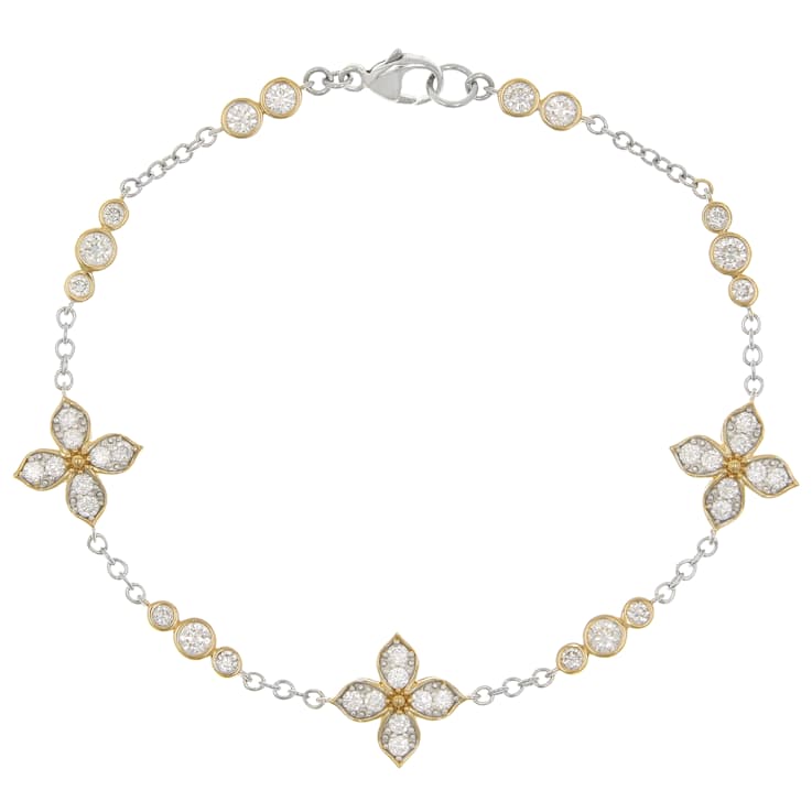 White Lab-Grown Diamond Two-Tone Station Bracelet In 14K Yellow Gold
Over Sterling Silver 1.50ctw