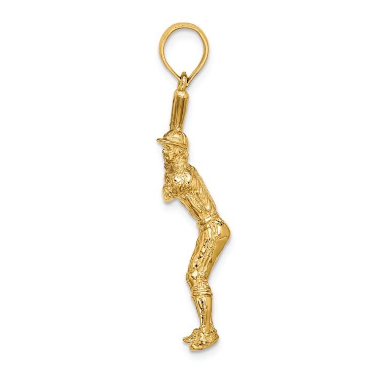 14k Yellow Gold 3D Textured Baseball Player with Bat Charm