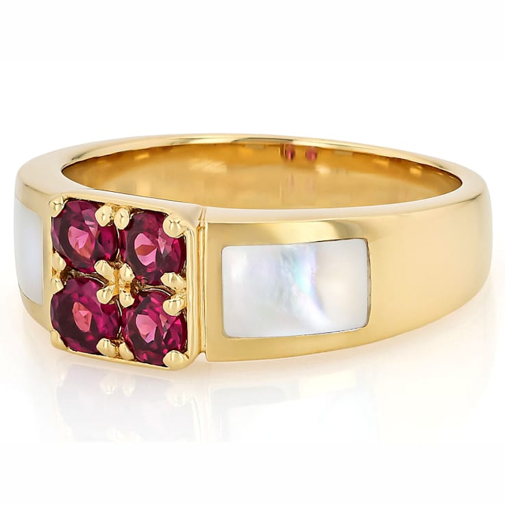 Grape Color Garnet And White Mother-Of-Pearl Ring In 18K Gold Over
Sterling Silver 0.68ctw