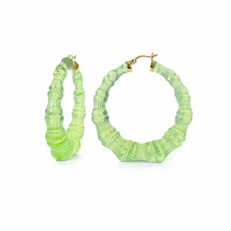 14K Yellow Gold Over Sterling Silver Bamboo Acrylic Hoops in Simply Green
