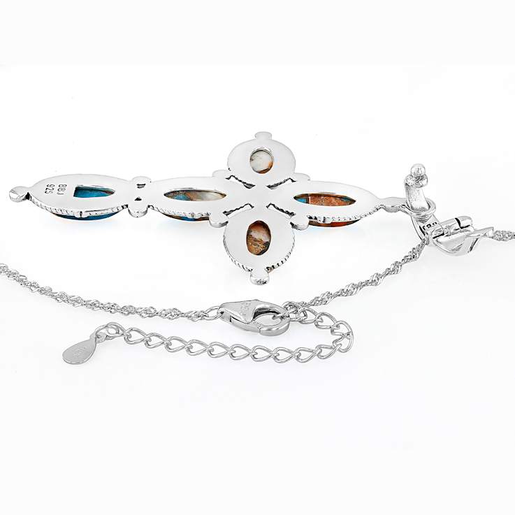 SpIny Oyster And Turquoise Cross Enhancer Necklace In Oxidized Sterling Silver