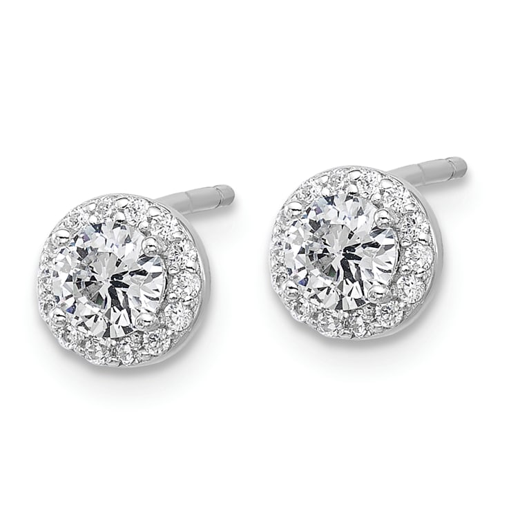 Rhodium Over Sterling Silver Polished Cubic Zirconia Halo Post Earrings