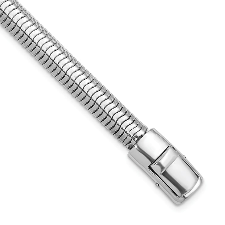 Rhodium Over Sterling Silver Polished 7.65mm Oval Diamond-cut Snake Bracelet