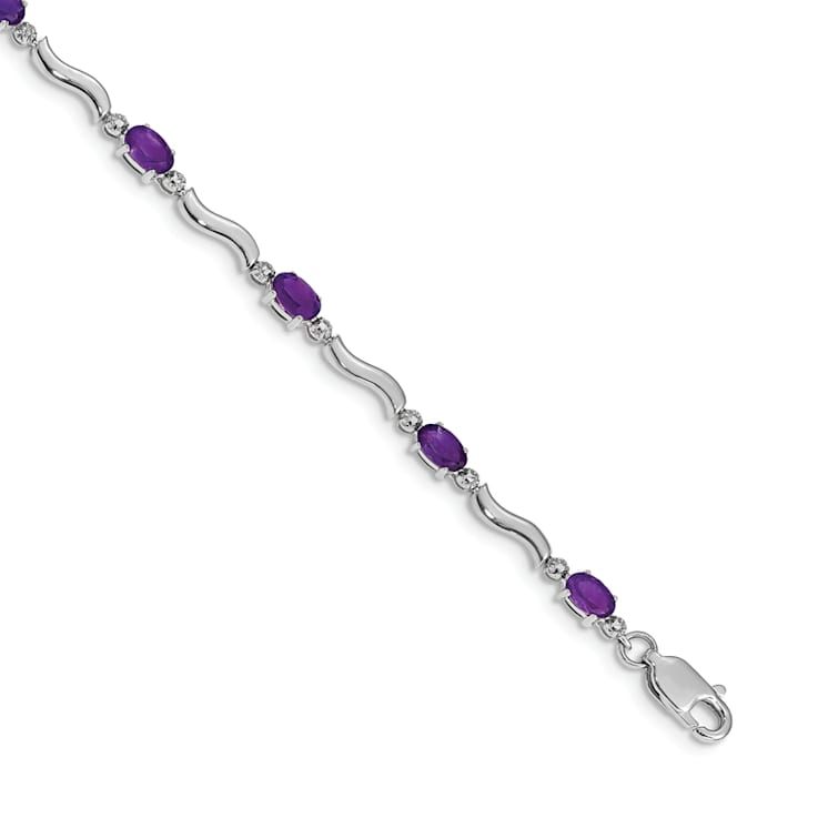 Rhodium Over 14k White Gold Diamond and Amethyst Bracelet