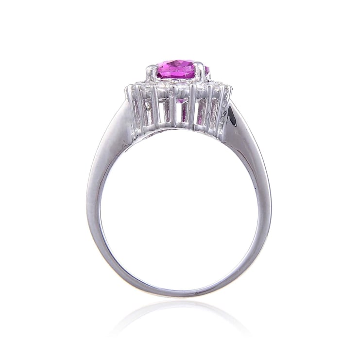 Purple Lab Created Sapphire with White Topaz Accents Sterling Silver
Halo Ring for Women