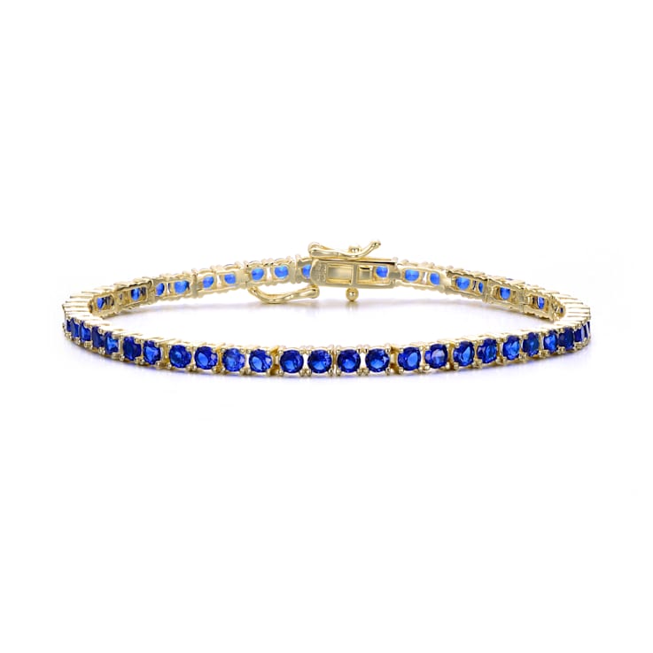 Sapphire Color CZ Tennis Bracelet In 14K Gold Over Brass 5.5ctw