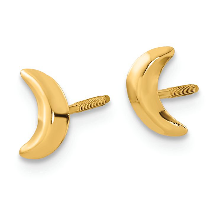 14k Yellow Gold Children's Moon Stud Earrings