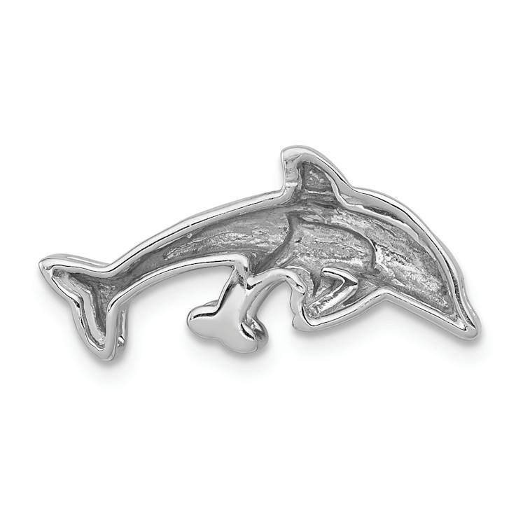 Rhodium Over 14k White Gold Diamond Two Dolphins Chain Slide Pendant