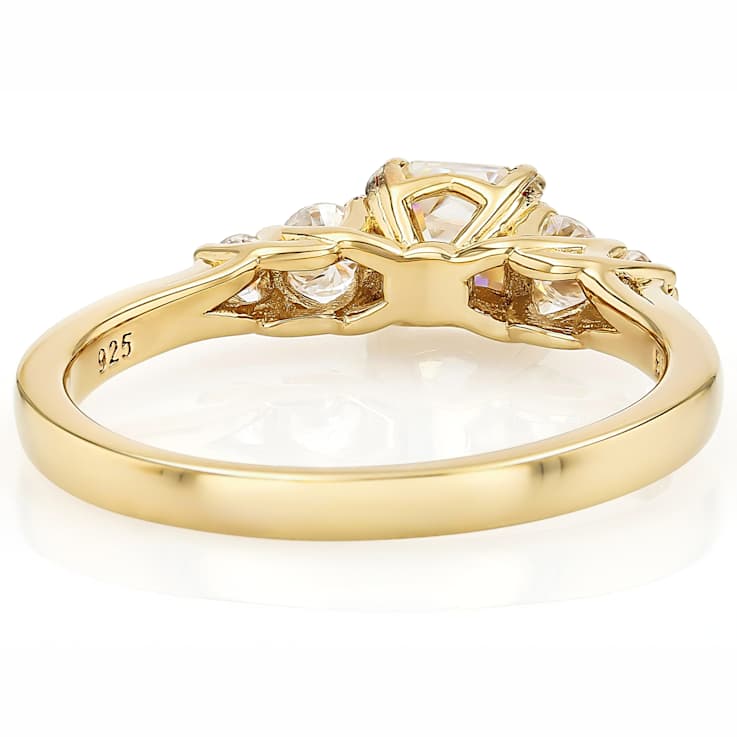 Diamond Simulant And Moissanite Ring In 18K Gold Over Sterling Silver