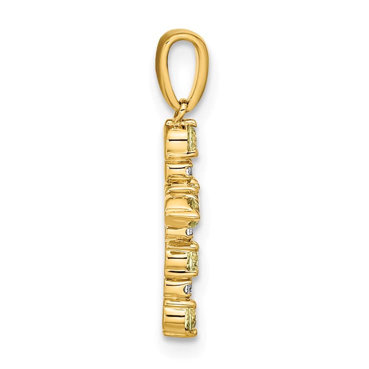 14k Yellow Gold Peridot and Diamond Cross Pendant