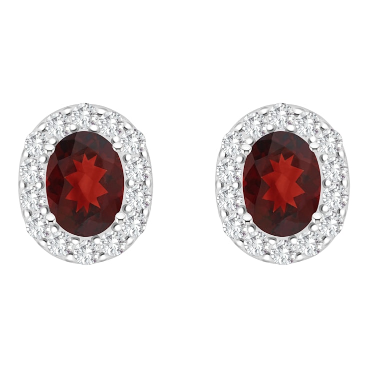 8x6mm Oval Garnet And White Topaz Accent Rhodium Over Sterling Silver
Halo Stud Earrings