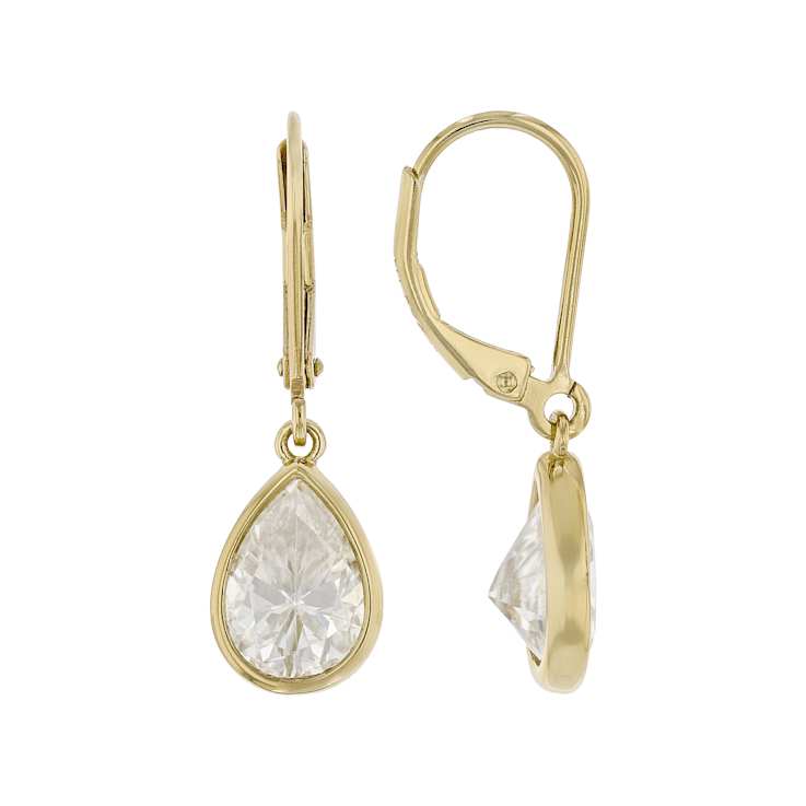Moissanite Solitaire Drop Earrings in 14K Gold Over Sterling Silver