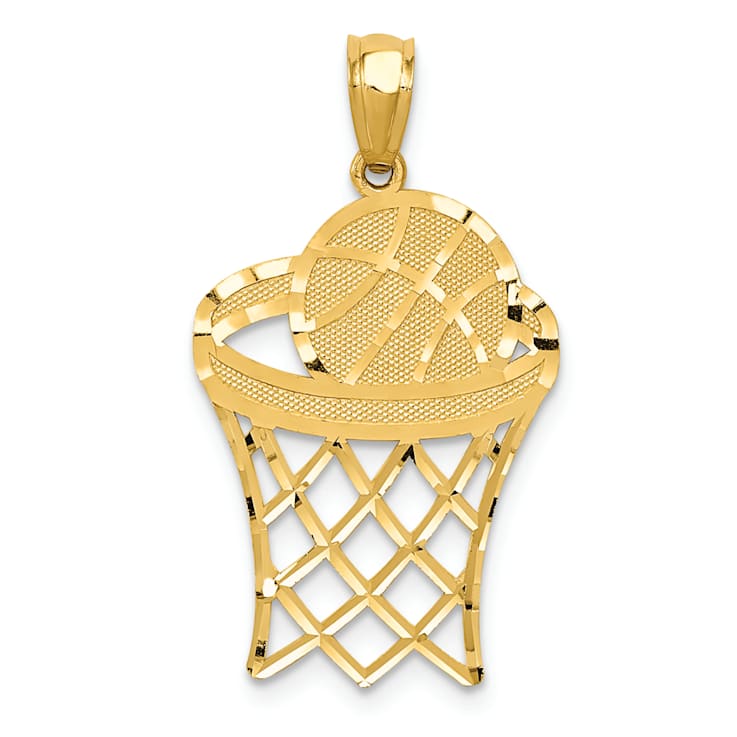 14k Yellow Gold Diamond-Cut Basketball Pendant