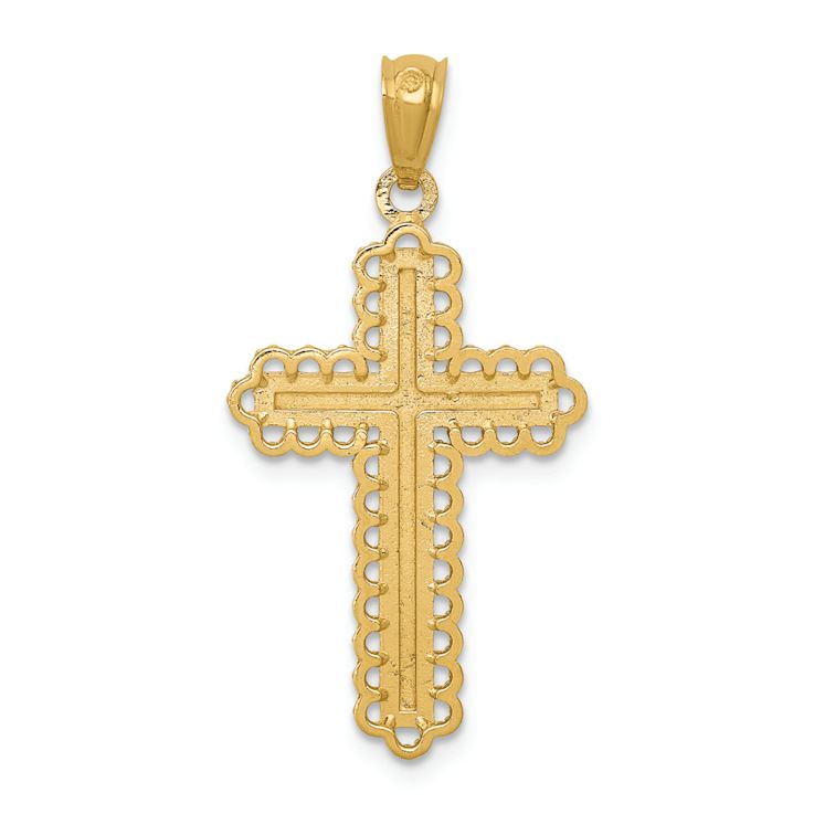 14K Two-tone Gold  Diamond-Cut Budded Cross Pendant