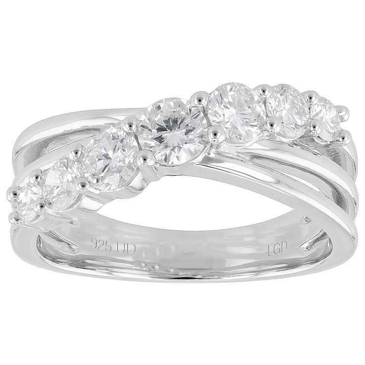 Lab-Grown Diamond Graduated Crossover Ring 1ctw In Sterling Silver