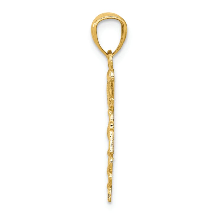 14k Yellow Gold Diamond-Cut, Textured and Polished RN Nurse Pendant
