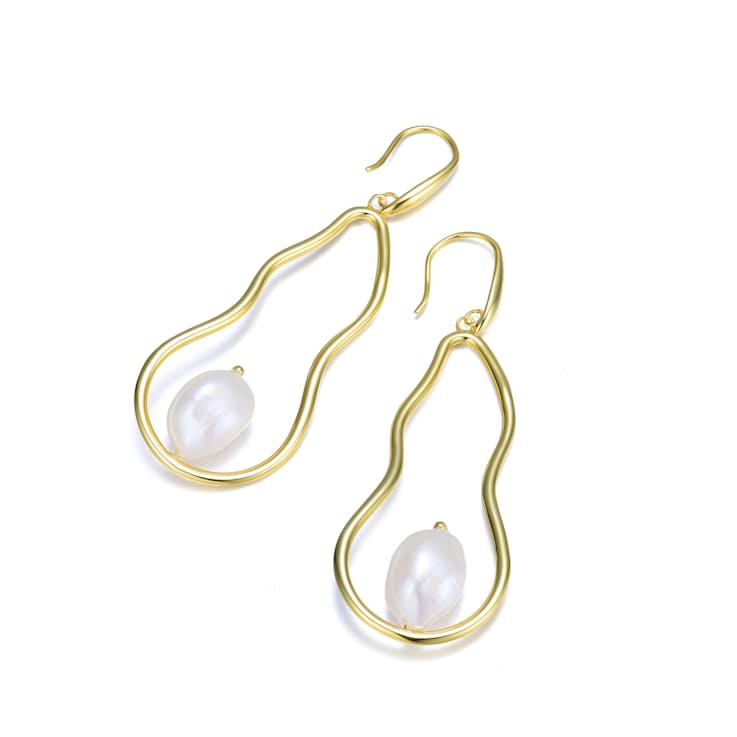 Pear Shape Freshwater Pearl Drop Earrings In 14K Gold Over Sterling Silver