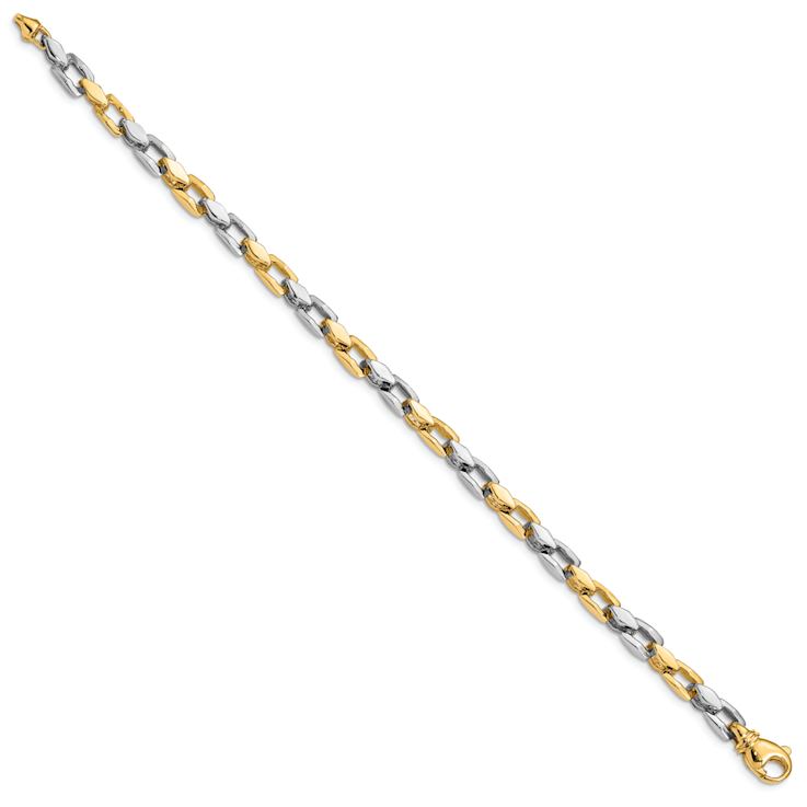 14k Two-tone Gold 4.5mm Hand-polished Fancy Link Bracelet