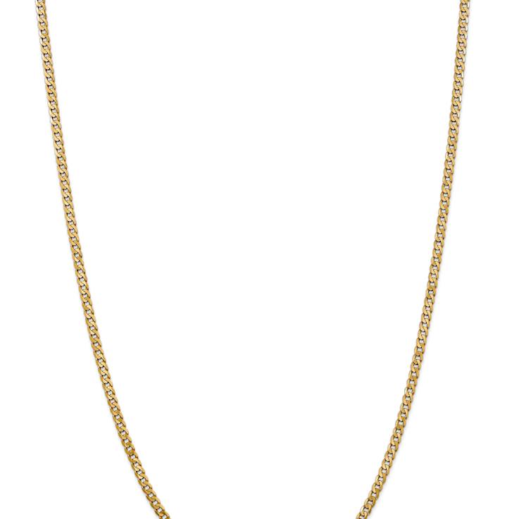 14k Yellow Gold 2.9mm Solid Flat Beveled Curb 26 Inch Chain