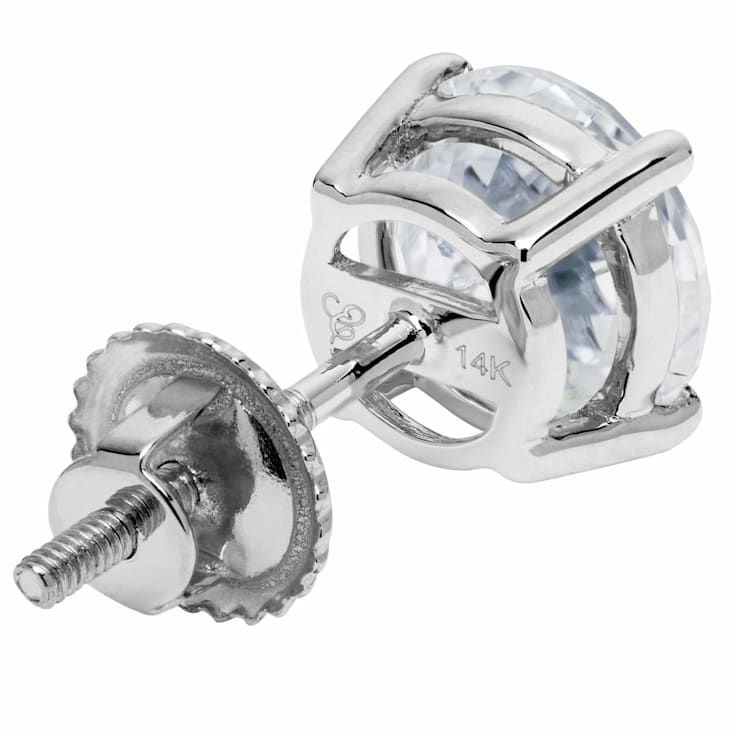White Cubic Zirconia 14k White Gold Single Stud With Velvet Gift Box 1.50ctw