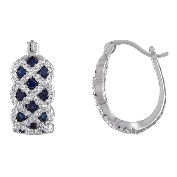 Lab Created Sapphire Hoop Sterling Silver Earrings 2.11ctw