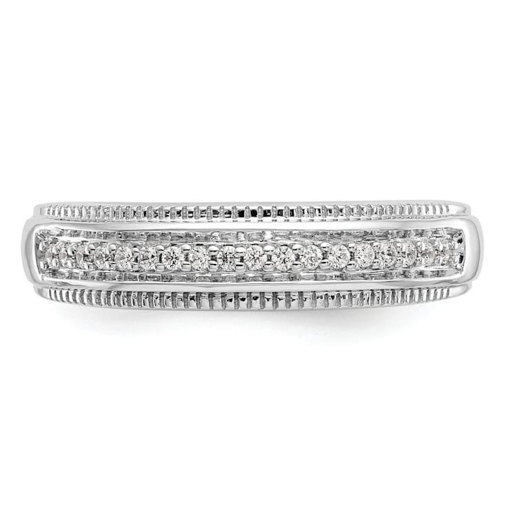 Rhodium Over 14K White Gold Diamond Trio Men's Wedding Band 0.10ctw