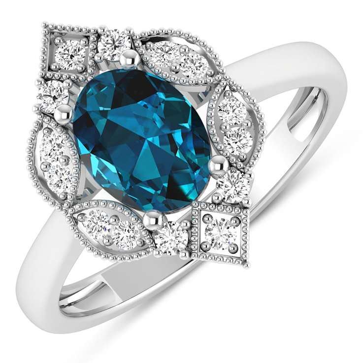 1.3ctw London Blue Topaz and Diamond 14K White Gold Halo Ring