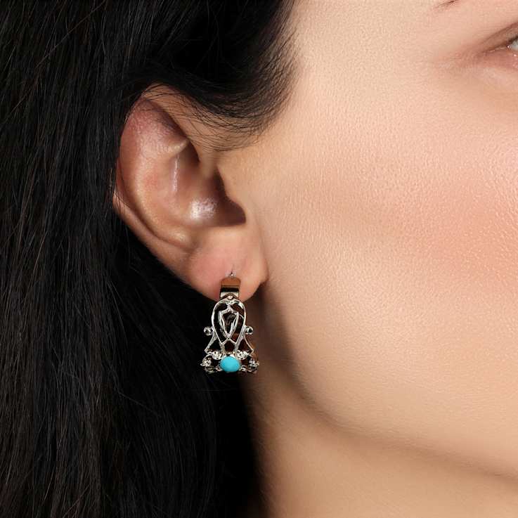 Silver Tone Filigree With Enamel Oval Hoop Earrings