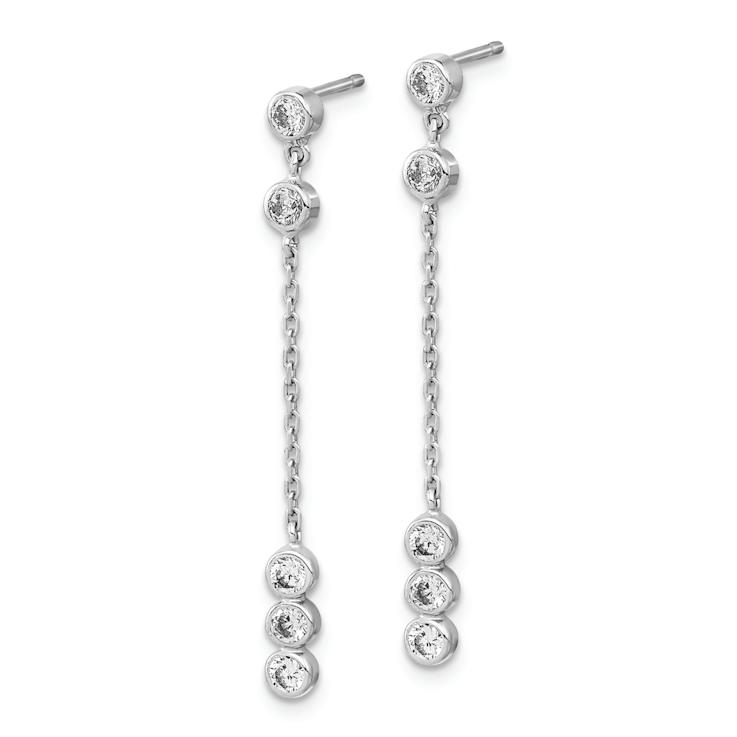 Rhodium Over 14k White Gold Cubic Zirconia Chain Link Dangle Earrings