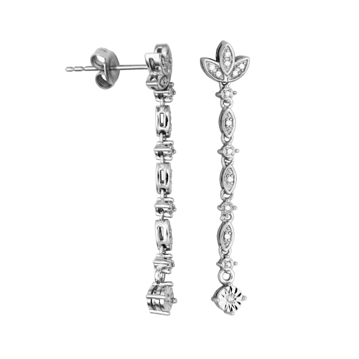 White Diamond Accent Rhodium Over Sterling Silver Linear Dangle Earrings