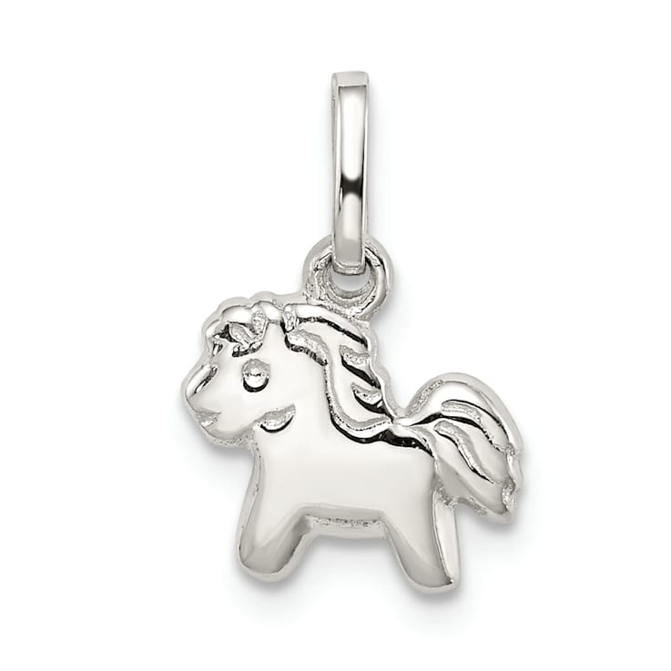 Rhodium Over Sterling Silver Polished Pony Children's Pendant
