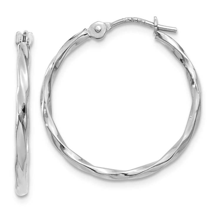 Rhodium Over 14k White Gold Polished 3/4" Twisted Hoop Earrings