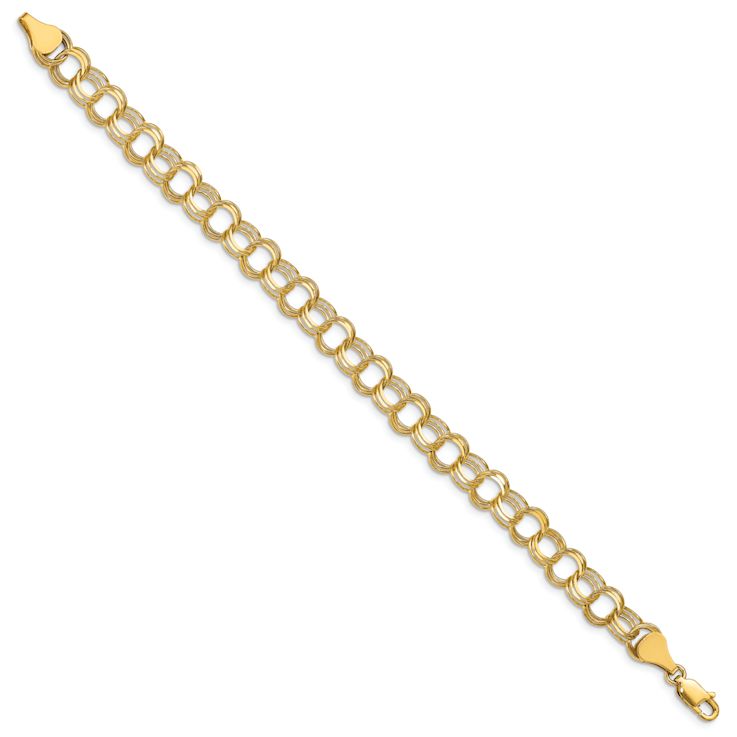 14k Yellow Gold 7mm Triple Link Charm Bracelet