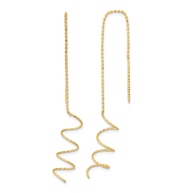 14k Yellow Gold Polished and Diamond-Cut Spiral Dangle Earrings