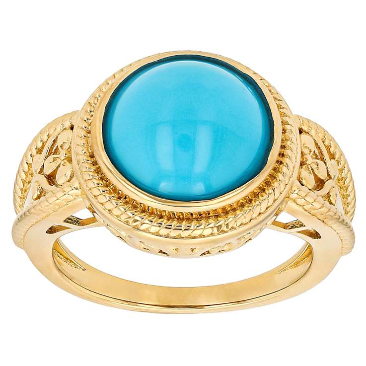 Turquoise Round Solitaire Ring In 18K Gold Over Sterling Silver 11mm