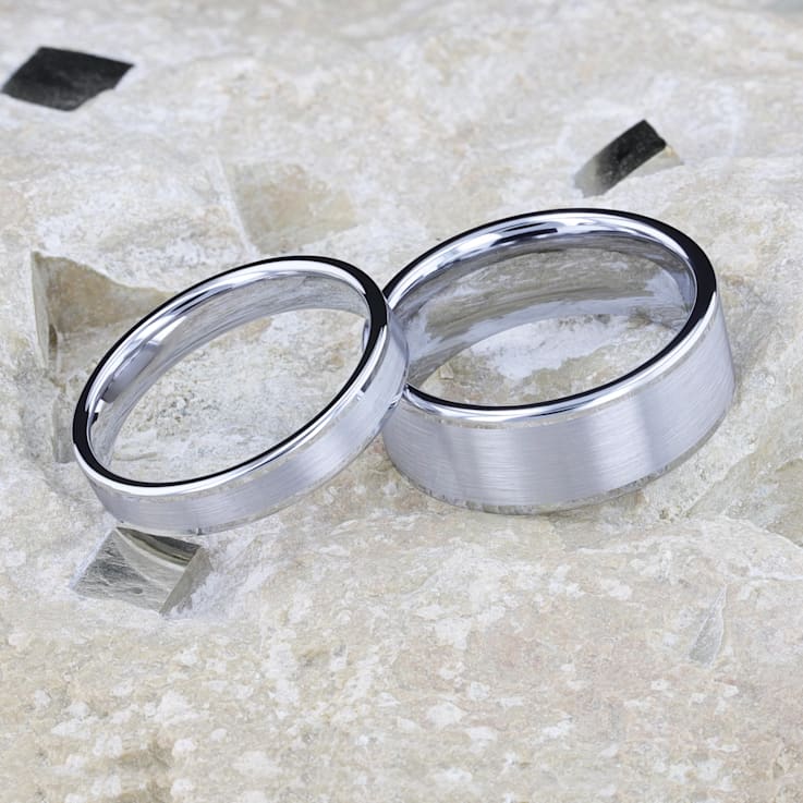AIRES Flat Brush Finish Center Polished Edges Tungsten Carbide Ring 6mm